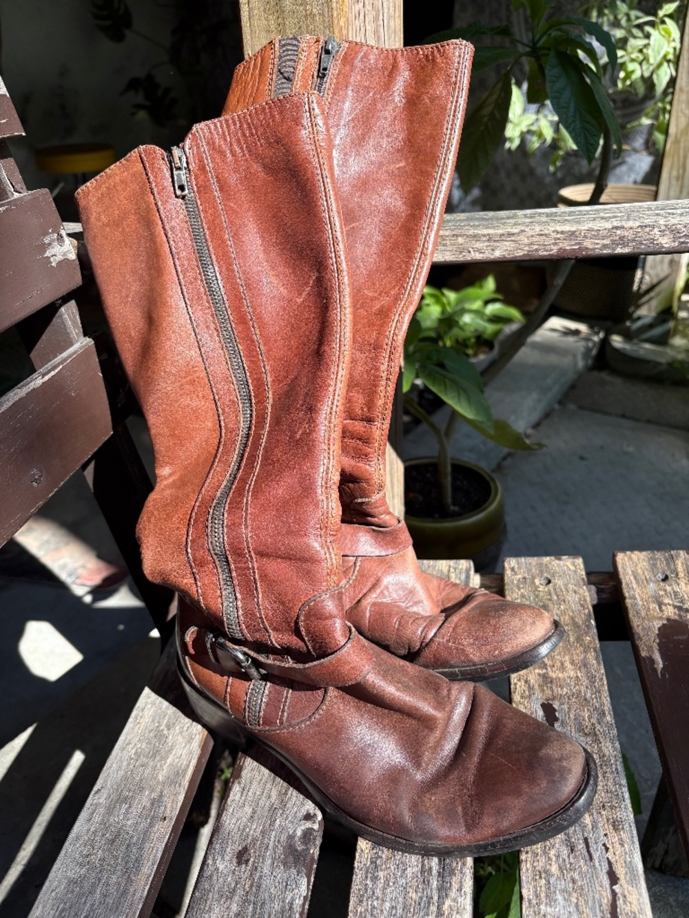Galeries Lafayette Paris Handmade Leather Boots – Distressed Cognac Brown